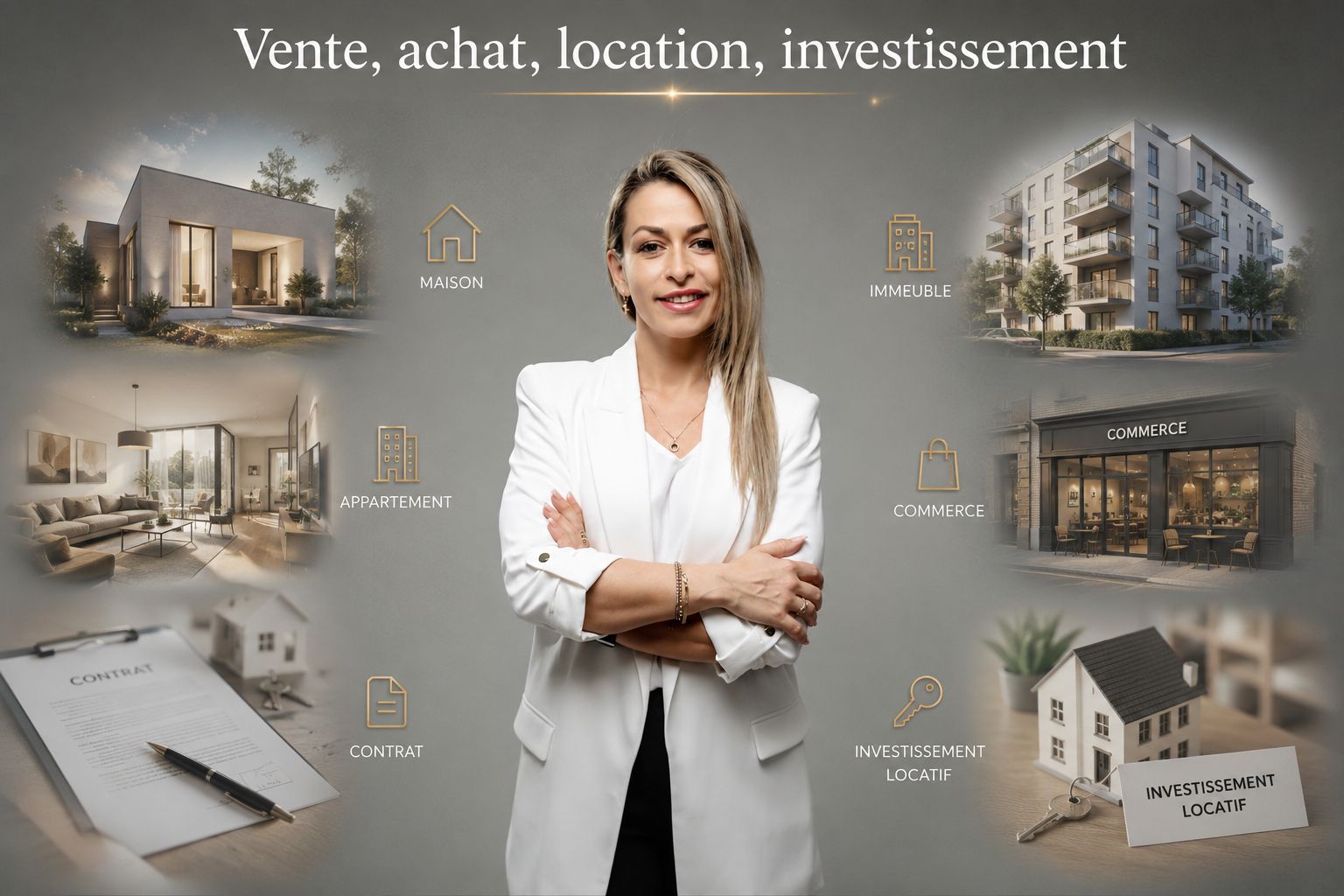 Domaines d'intervention d'Alina Grad : vente, achat, investissement, location, commercial